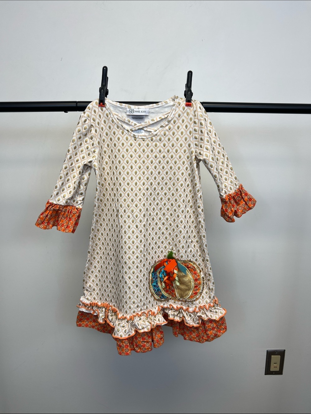Bonnie Jean Little Girl's Size 6 Fall Dress with Ruffles and Pumpkin & Ribbons